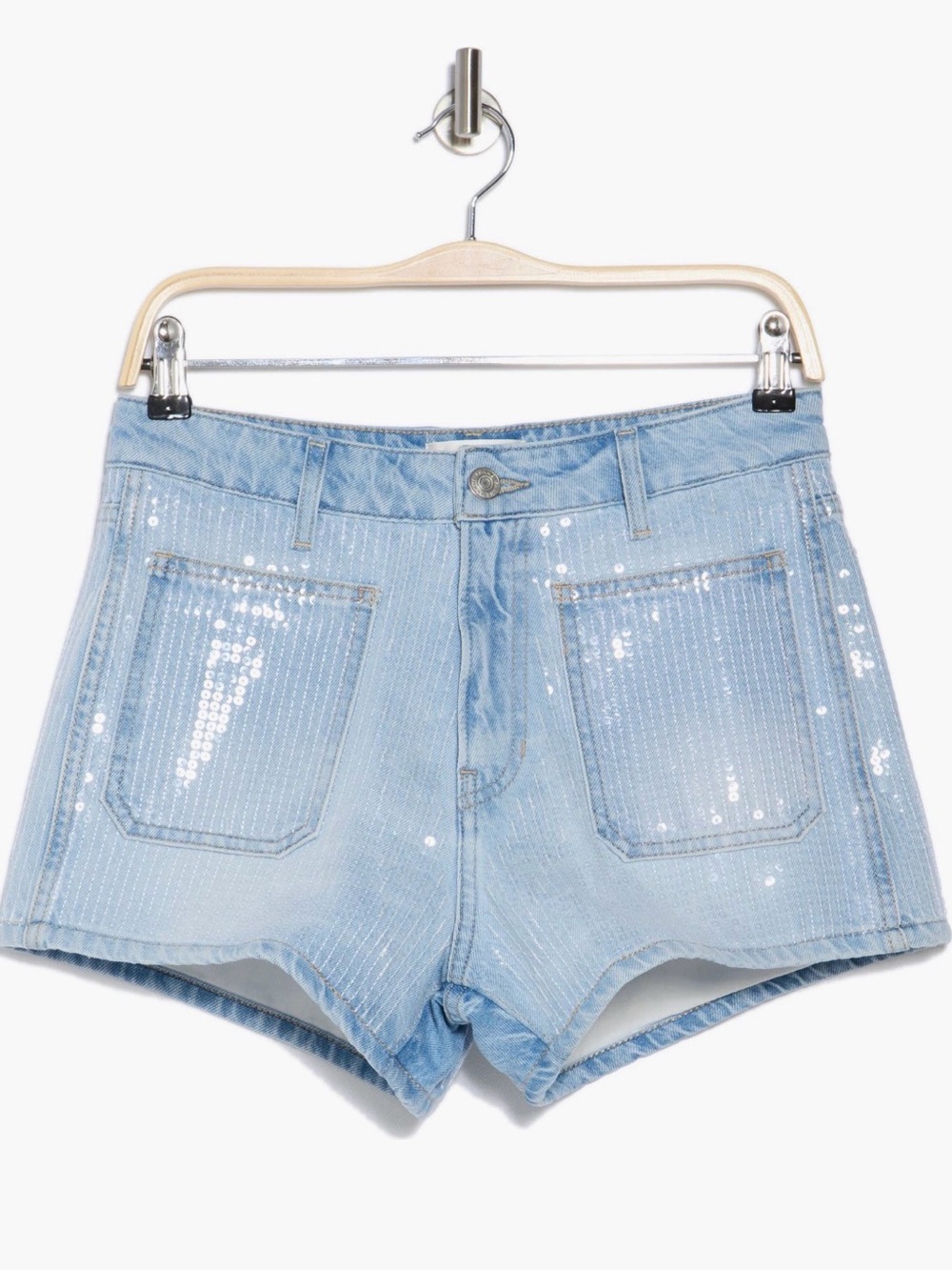 Frame Denim Light Blue Sequin Pocket Jean Shorts